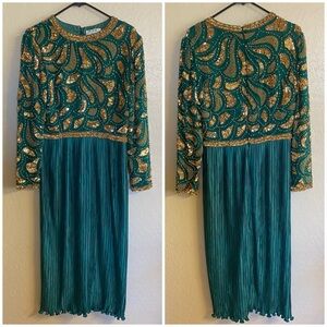 Vintage Emerald and Gold Women's Dress